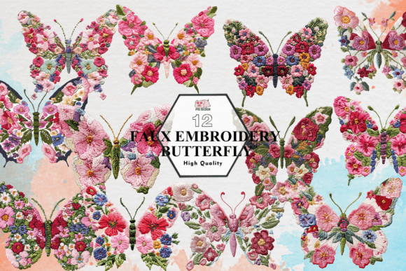 Faux Embroidery Butterfly Clipart PNG Review